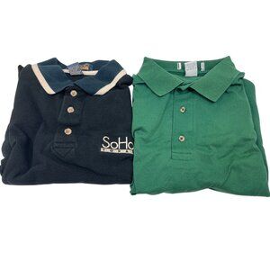 Harvard Square Mens Polo Shirts M Egyptian Cotton Green & Navy Blue Set Of 2